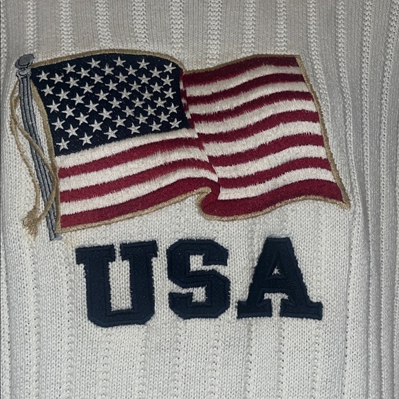 Vintage Roundtree & Yorke Men’s Cream Cotton Crew Neck USA Flag Sweater Large - Picture 2 of 7